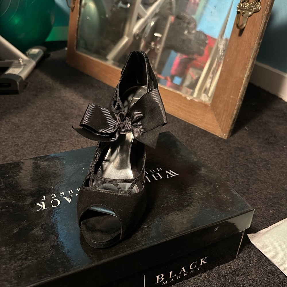 Black Peep-Toe Heels with Bow